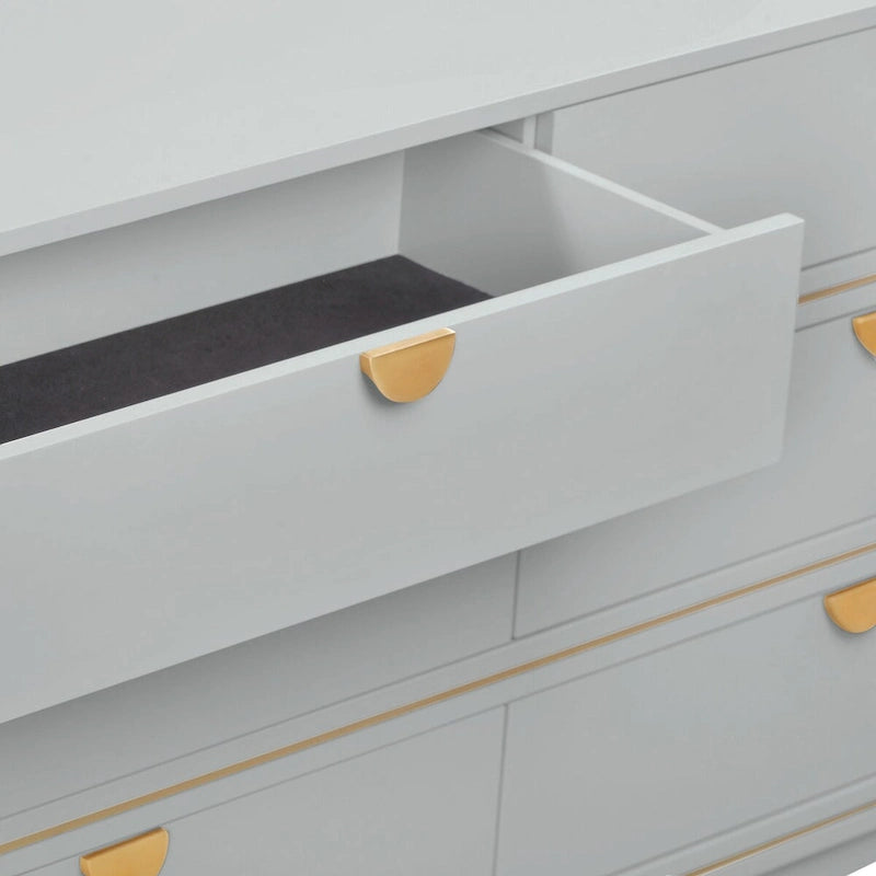 6-Drawer Art Deco Dresser with Brass Pulls & Soft-Close Drawers – Acacia Wood