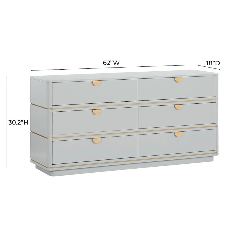 6-Drawer Art Deco Dresser with Brass Pulls & Soft-Close Drawers – Acacia Wood