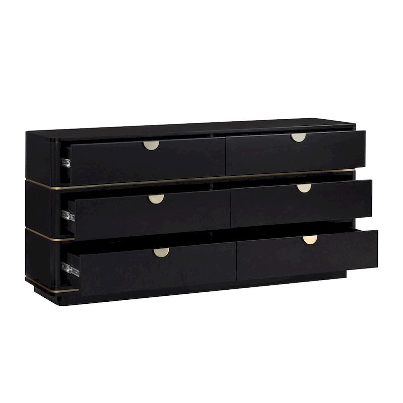6-Drawer Art Deco Dresser with Brass Pulls & Soft-Close Drawers – Acacia Wood