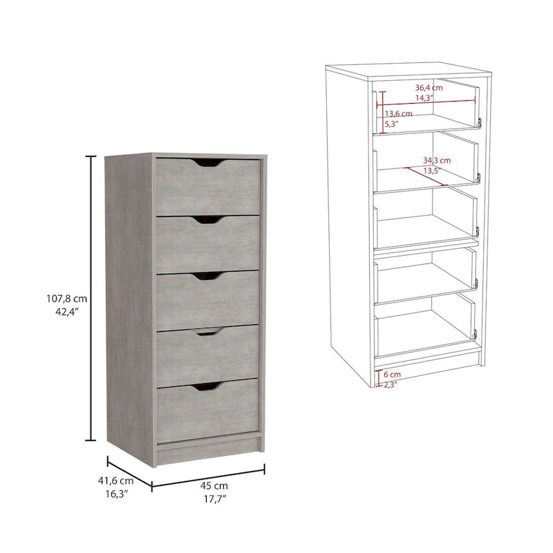 Tall 5-Drawer Dresser with Recessed Handles – Slim Profile for Small Spaces