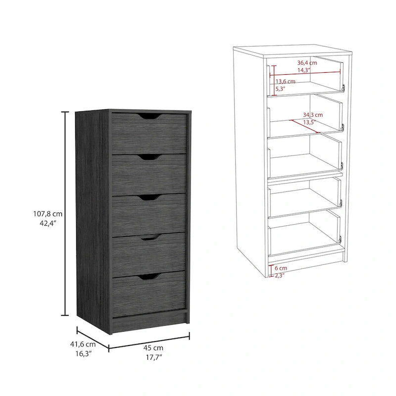 Tall 5-Drawer Dresser with Recessed Handles – Slim Profile for Small Spaces