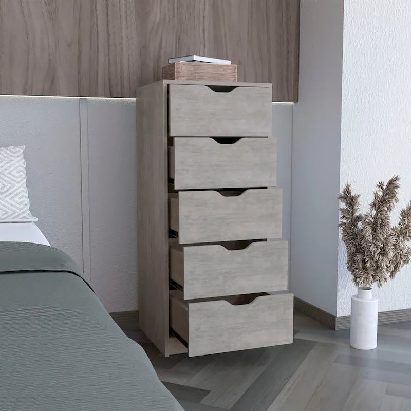 Tall 5-Drawer Dresser with Recessed Handles – Slim Profile for Small Spaces