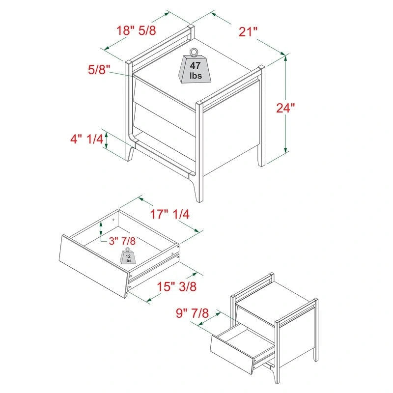 Solid Pine Wood Nightstand with Angled Drawer Front – Scandinavian Style