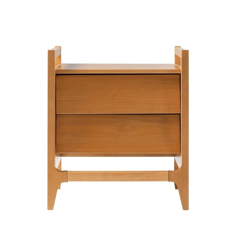 Solid Pine Wood Nightstand with Angled Drawer Front – Scandinavian Style