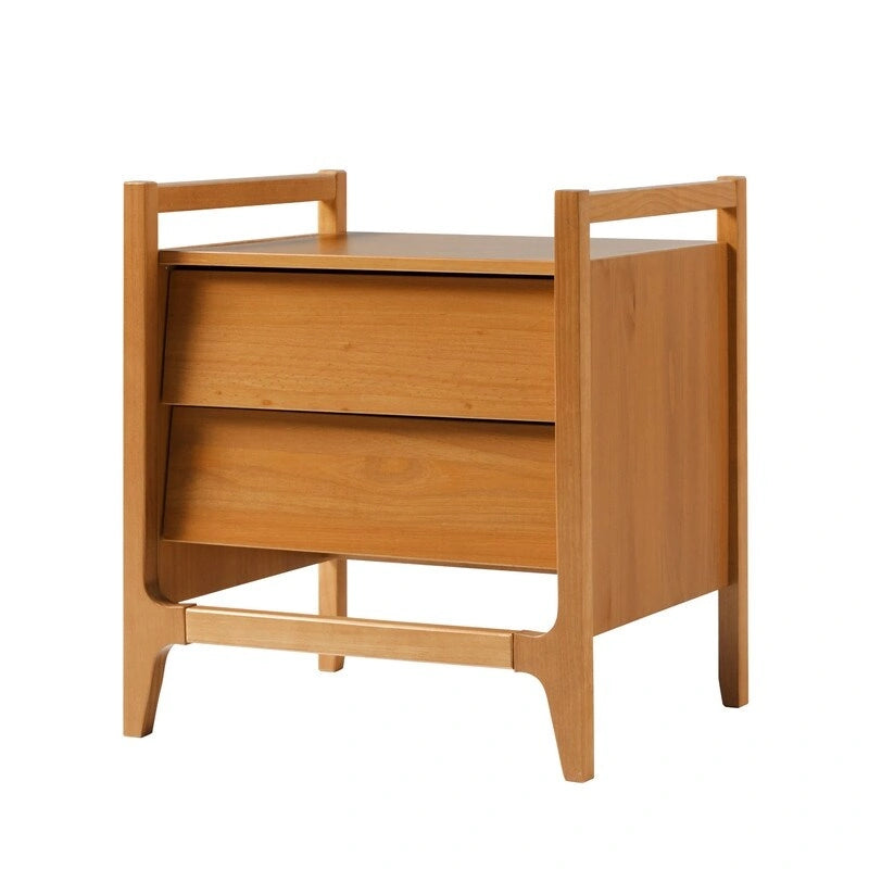 Solid Pine Wood Nightstand with Angled Drawer Front – Scandinavian Style
