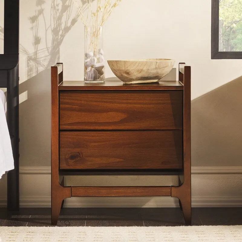 Solid Pine Wood Nightstand with Angled Drawer Front – Scandinavian Style