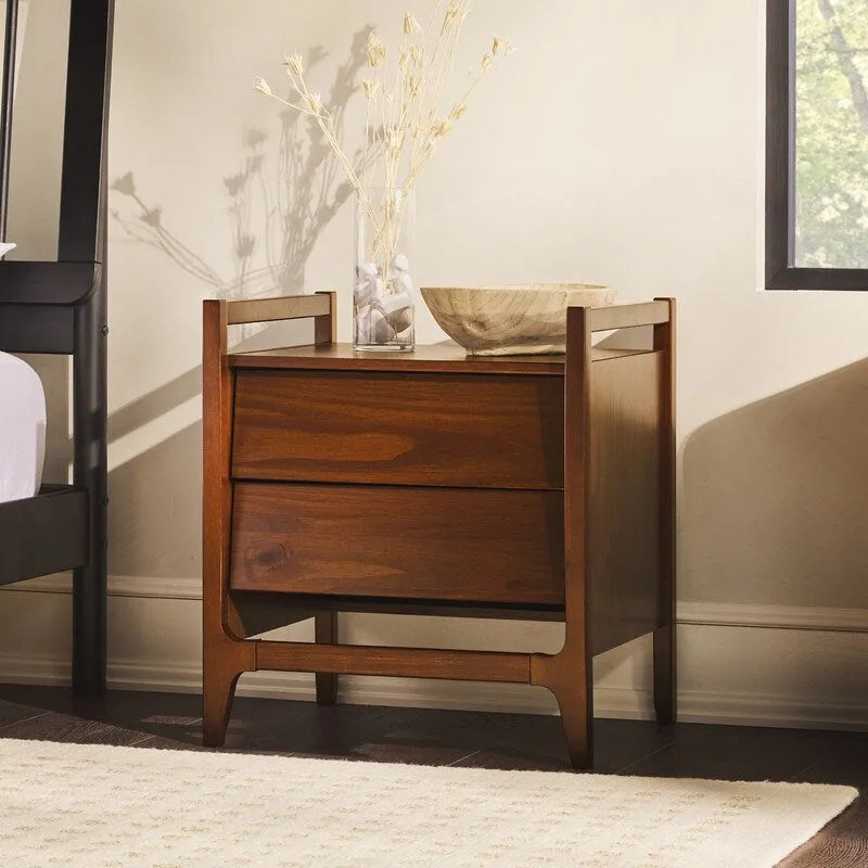 Solid Pine Wood Nightstand with Angled Drawer Front – Scandinavian Style