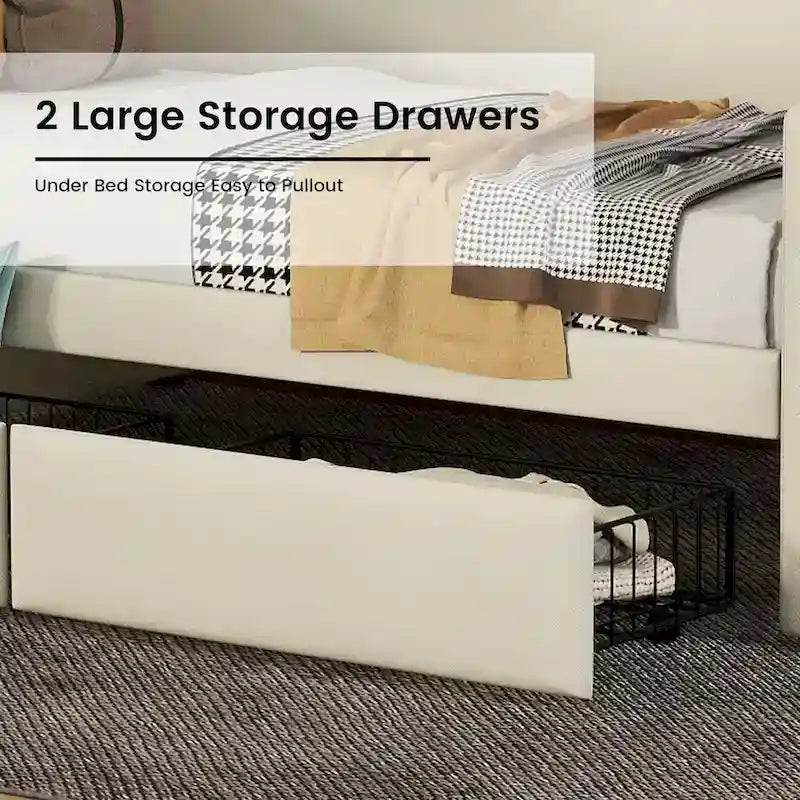 Upholstered Daybed with Storage Drawers, LED Lighting & Charging Station