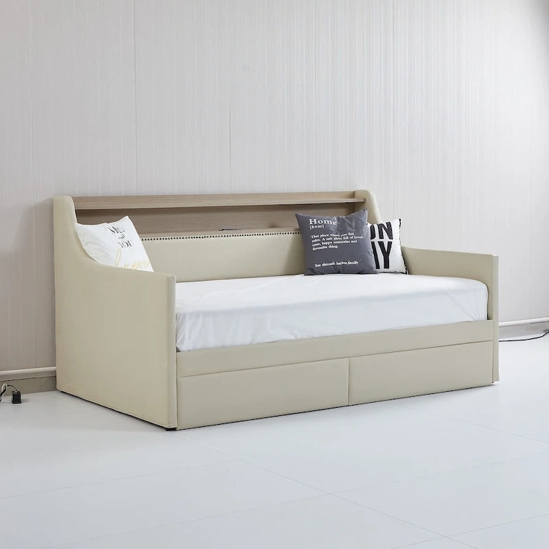 Upholstered Daybed with Storage Drawers, LED Lighting & Charging Station
