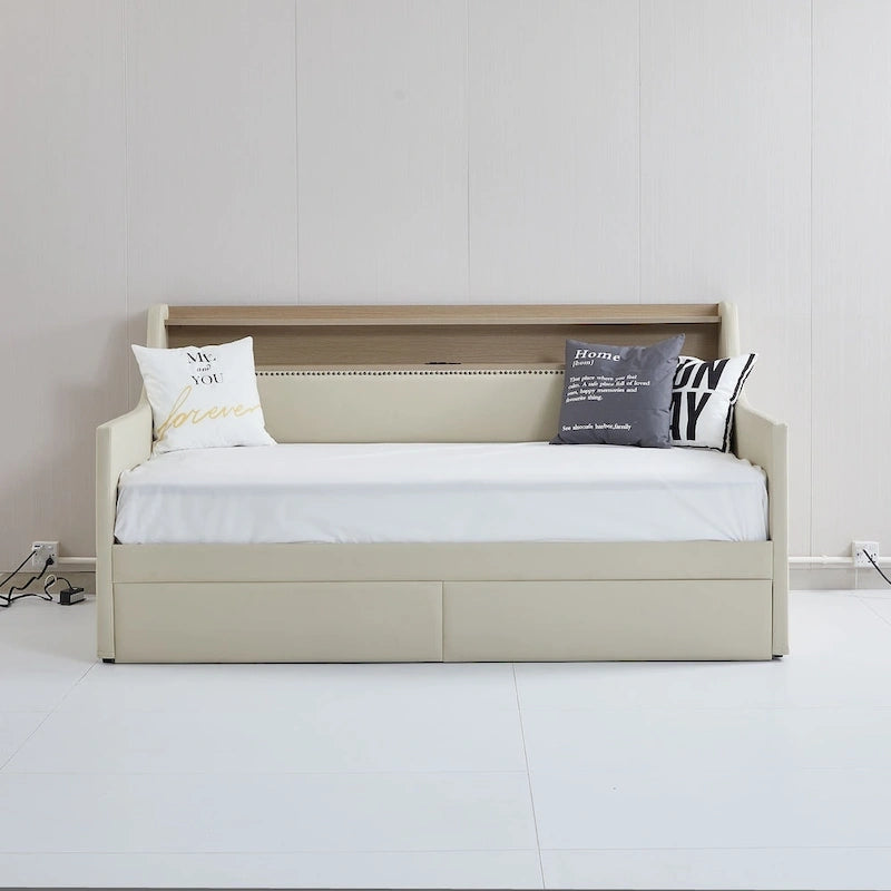 Upholstered Daybed with Storage Drawers, LED Lighting & Charging Station