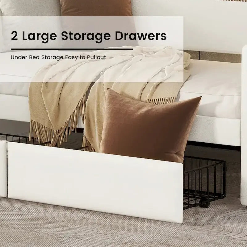 Upholstered Daybed with Storage Drawers, LED Lighting & Charging Station
