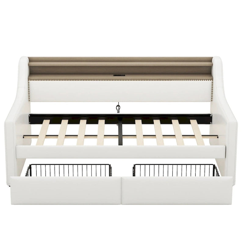 Upholstered Daybed with Storage Drawers, LED Lighting & Charging Station