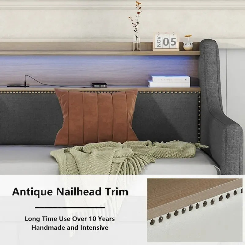 Upholstered Daybed with Storage Drawers, LED Lighting & Charging Station