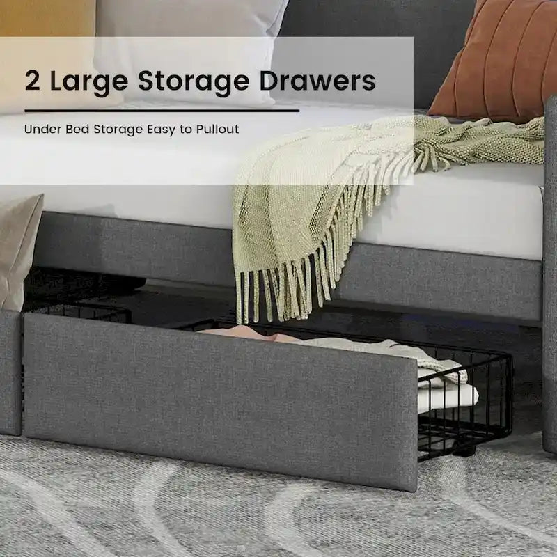 Upholstered Daybed with Storage Drawers, LED Lighting & Charging Station