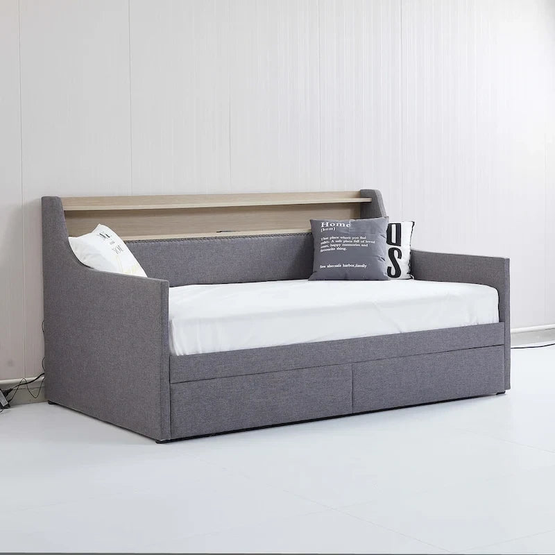 Upholstered Daybed with Storage Drawers, LED Lighting & Charging Station