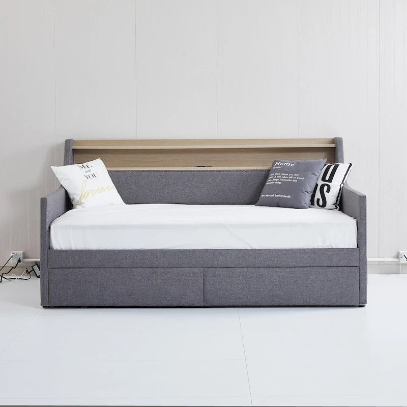 Upholstered Daybed with Storage Drawers, LED Lighting & Charging Station