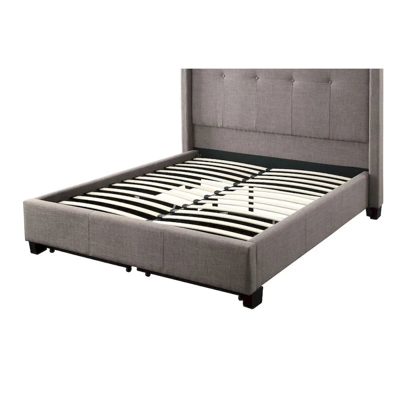 Low Profile Queen Platform Bed with Tufted Headboard & 2 Footboard Storage Drawers – Grey