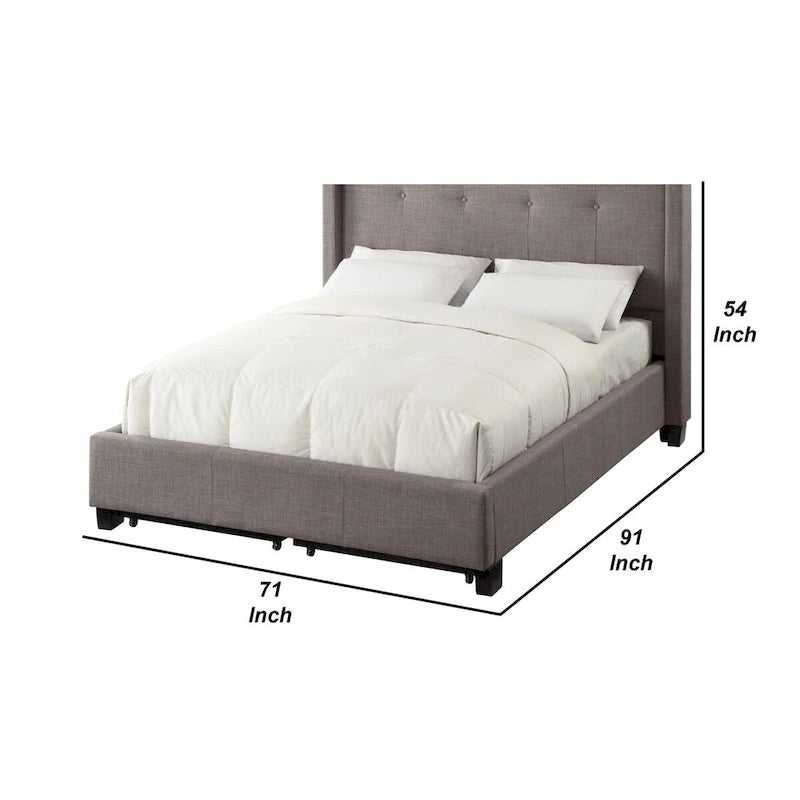 Low Profile Queen Platform Bed with Tufted Headboard & 2 Footboard Storage Drawers – Grey