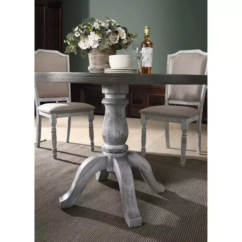 Roundhill Furniture Iris Wood Dining Set, Weathered White, 5-Piece