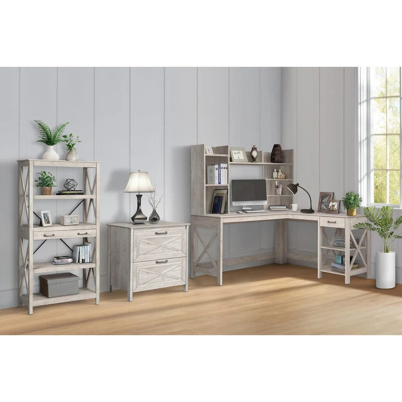 2-Drawer Lateral Filing Cabinet with X-Accent Fronts in Washed Grey