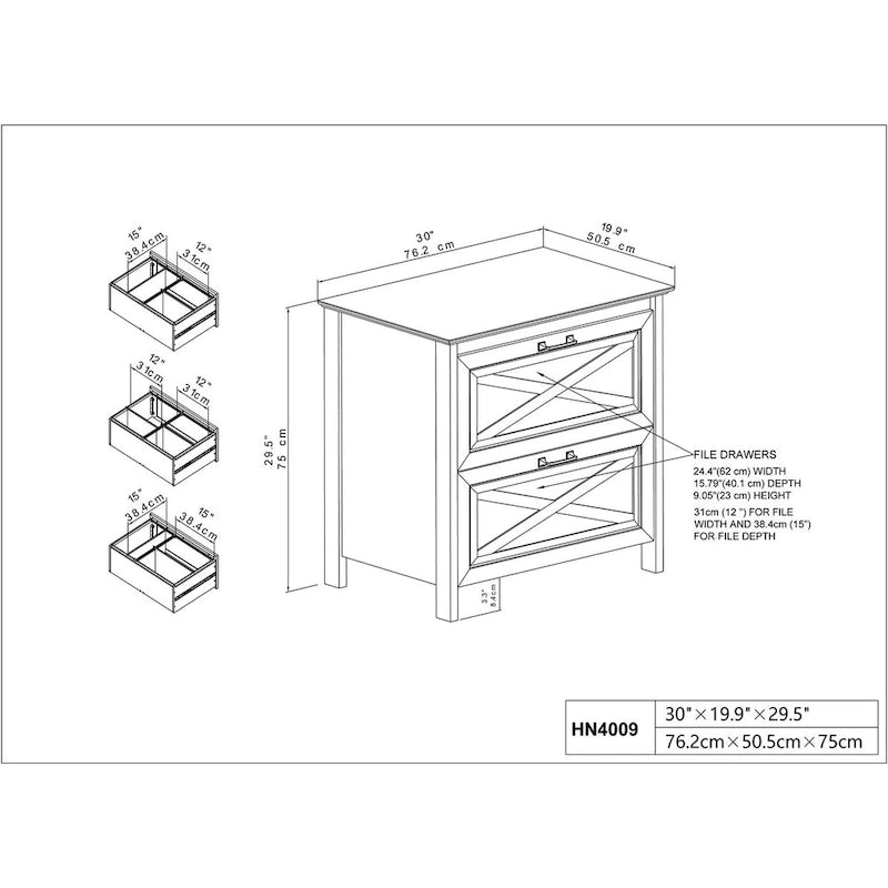 2-Drawer Lateral Filing Cabinet with X-Accent Fronts in Washed Grey