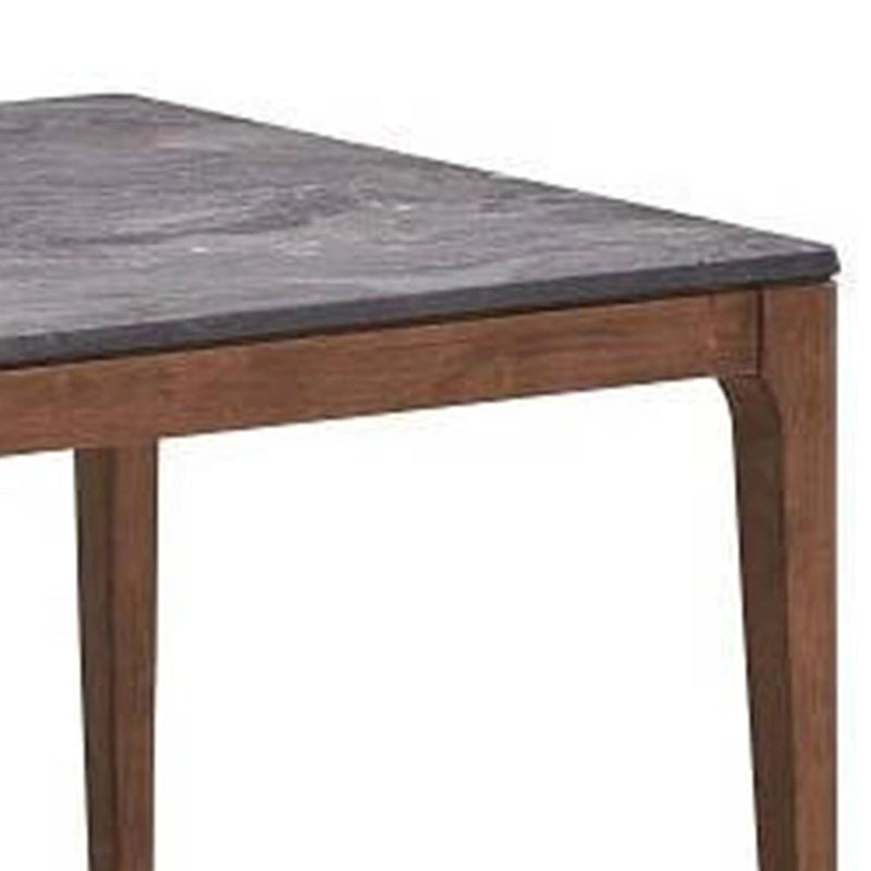 63-Inch Dining Table with Marble-Grain Faux Stone Top & Walnut Tapered Legs