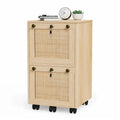 Mobile 2-Drawer File Cabinet with Rattan Panels, Lock & Wheels