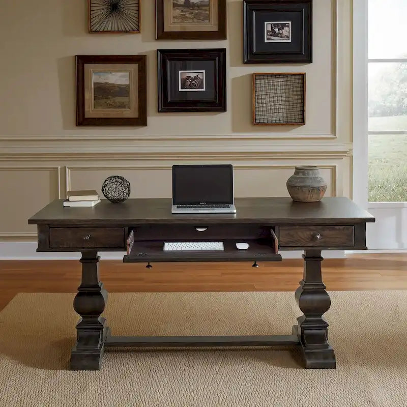Grand Writing Desk with Double Pedestal Base, Keyboard Tray & Dovetail Drawers