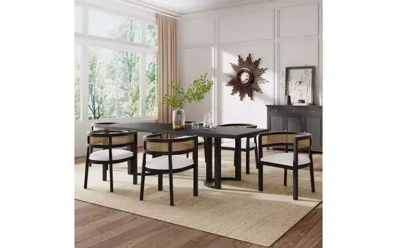 Christopher Knight Home Avery 7pc Cane and Rubberwood Upholstered Dining Set