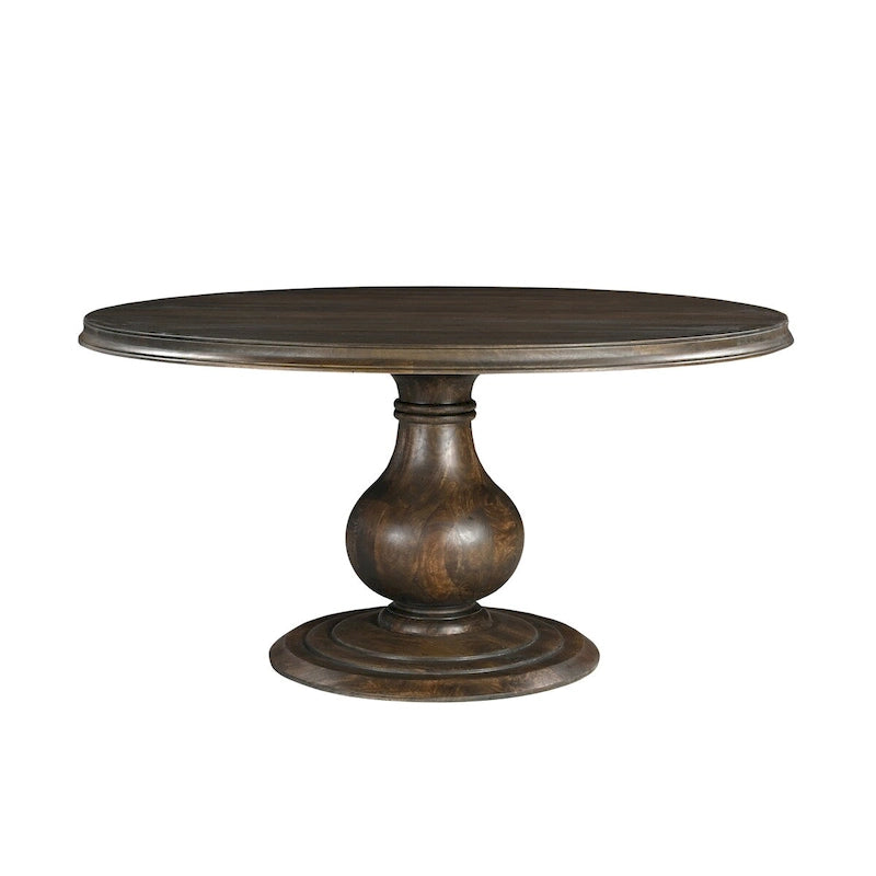 60" Round Solid Mango Wood Pedestal Dining Table with Carved Base