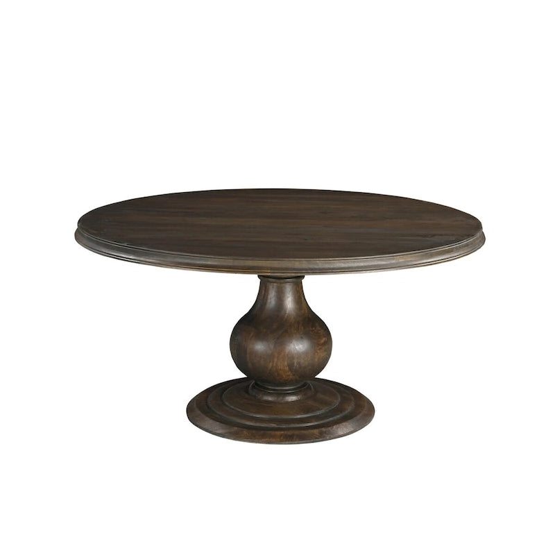 60" Round Solid Mango Wood Pedestal Dining Table with Carved Base