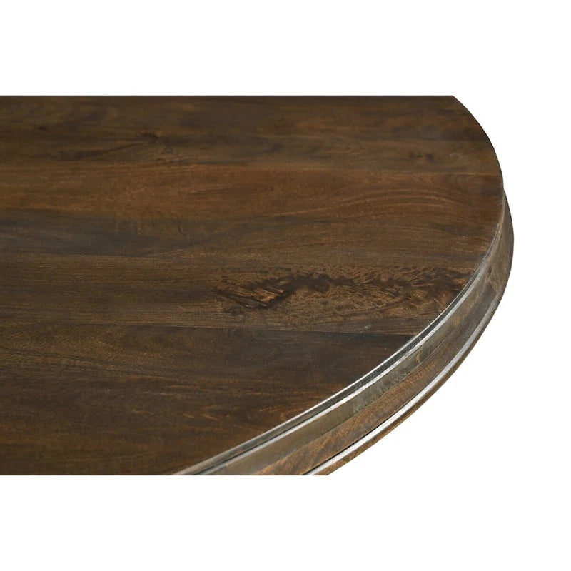 60" Round Solid Mango Wood Pedestal Dining Table with Carved Base