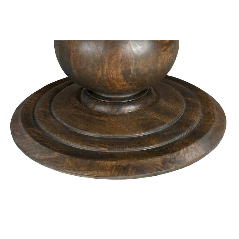 60" Round Solid Mango Wood Pedestal Dining Table with Carved Base