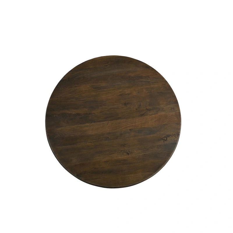 60" Round Solid Mango Wood Pedestal Dining Table with Carved Base