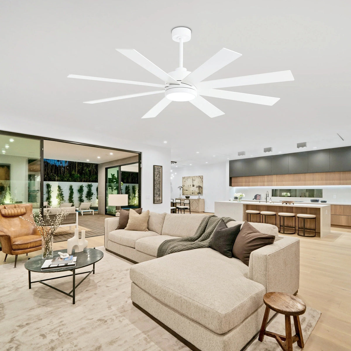 65 Inch 8-Blade Black LED Ceiling Fan with Light and Remote