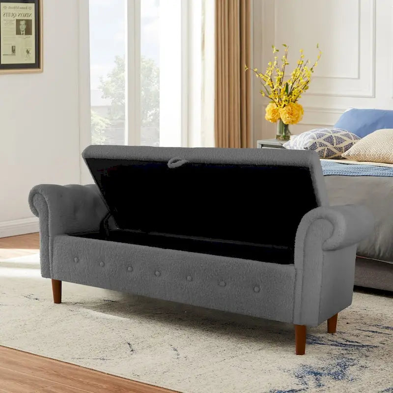 Storage Bench for Bedroom End of Bed Rolled Armed Velvet Ottoman Couch Long Bench