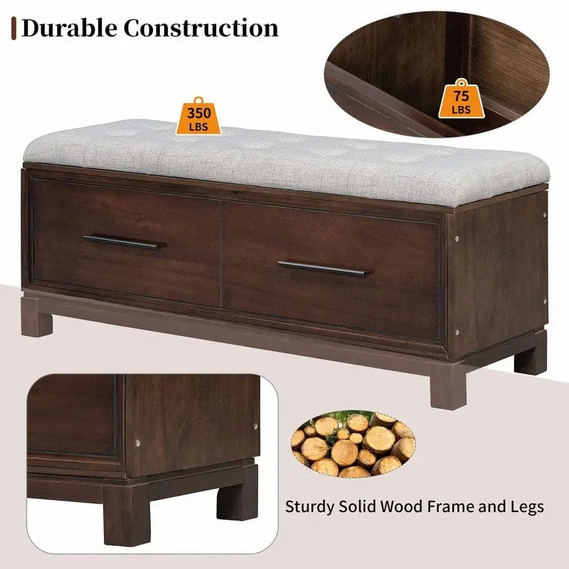 Shoe Bench with Removable Cushion and Hidden Storage for Entryway and Living Room Organization
