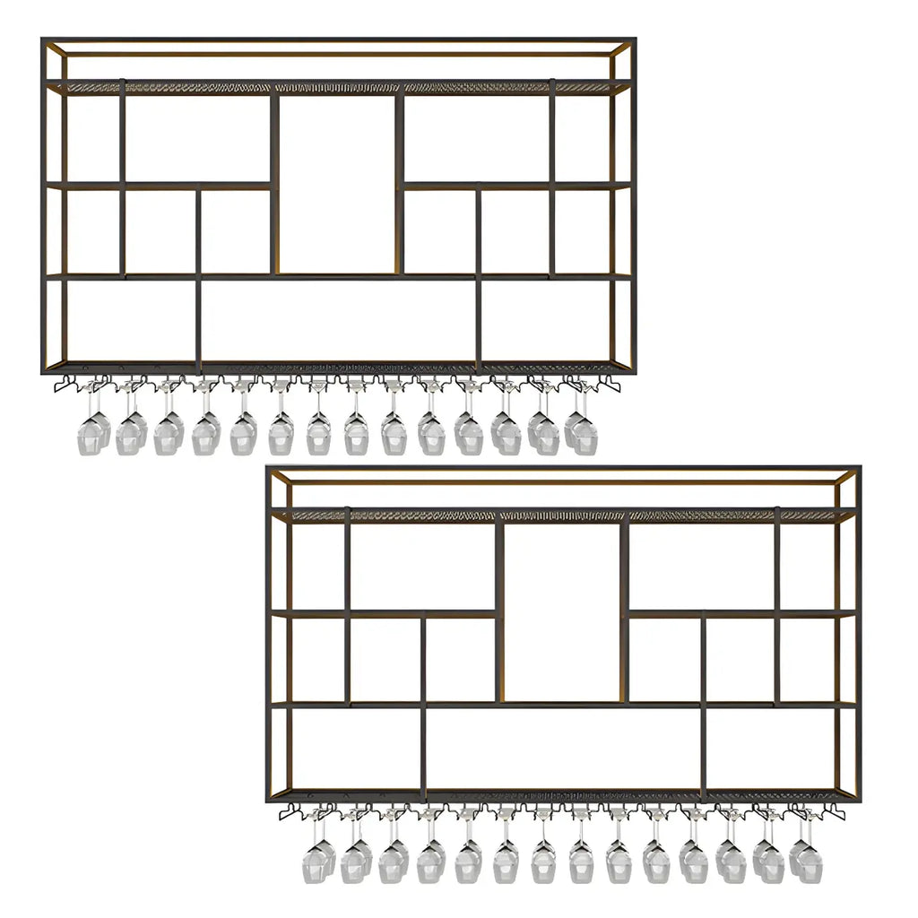 Rectangular Black Metal Wall-Mounted Wine Bottle Rack