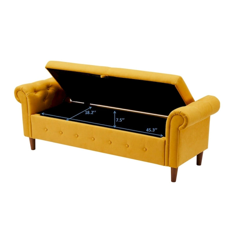 Storage Bench for Bedroom End of Bed Rolled Armed Velvet Ottoman Couch Long Bench