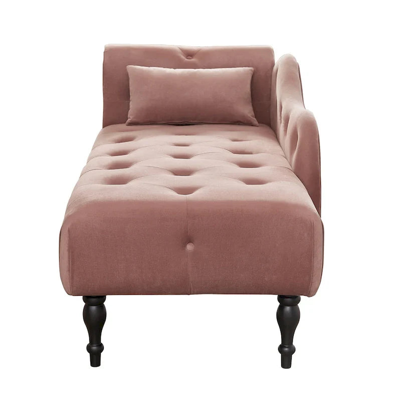 Modern 60.6  Velvet Upholstered Buttons Tufted Chaise Lounge Chair with Solid Wood Legs and Nailheads