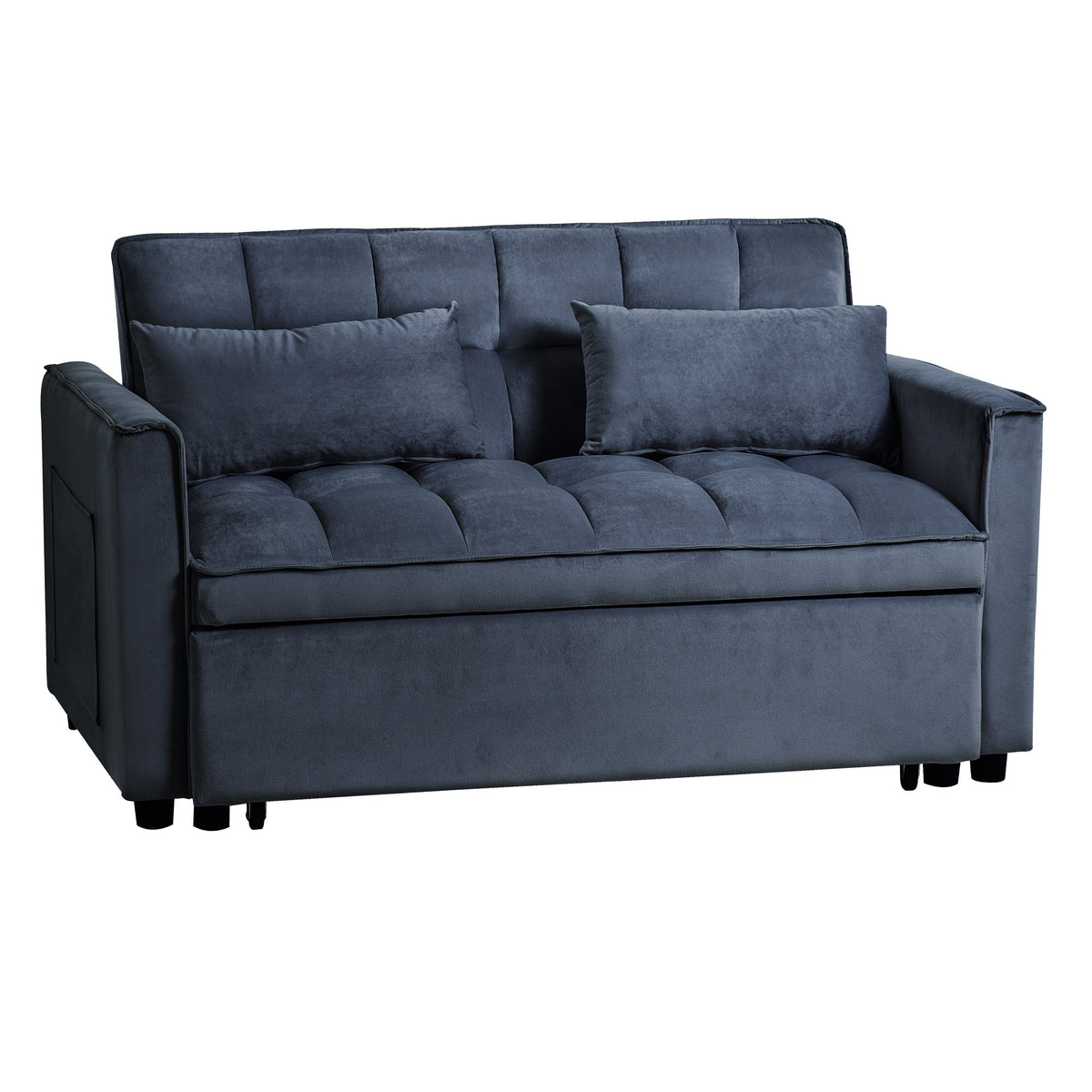 Modern Pull-Out Couch Bed, 3-in-1 Sleeper Sofa with Adjustable Backrest, Velvet Loveseat, Pillows & Side Pockets