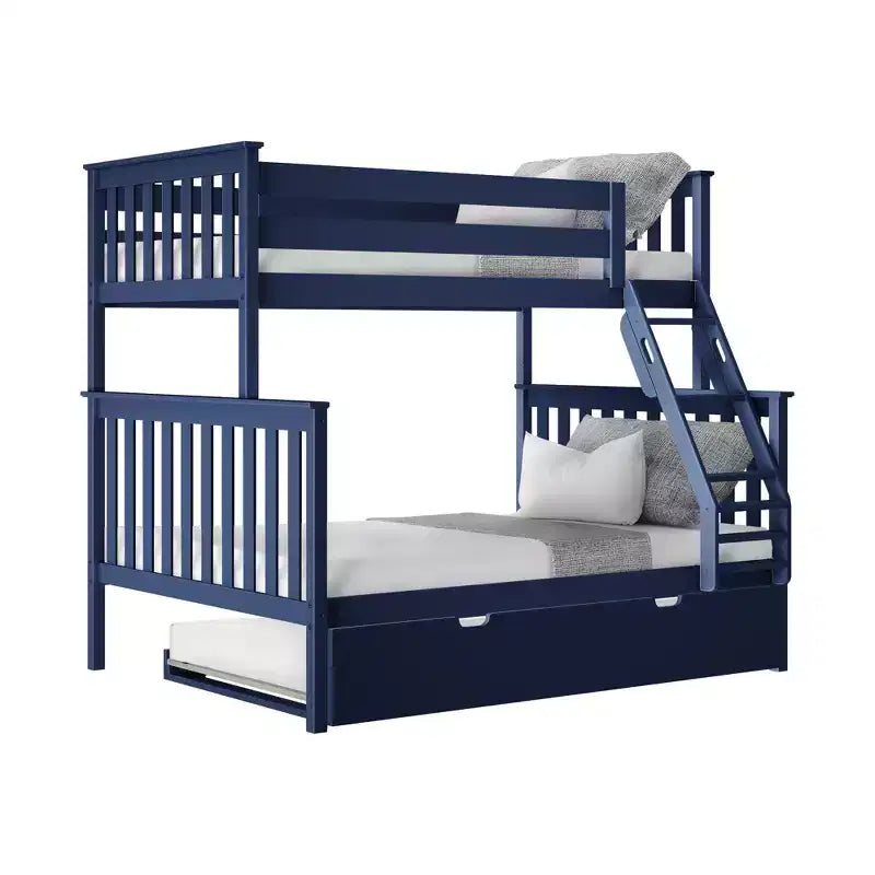 Max & Lily Solid Wood Bunk Bed, Twin over Full with Storage Trundle and Ladder for Kids