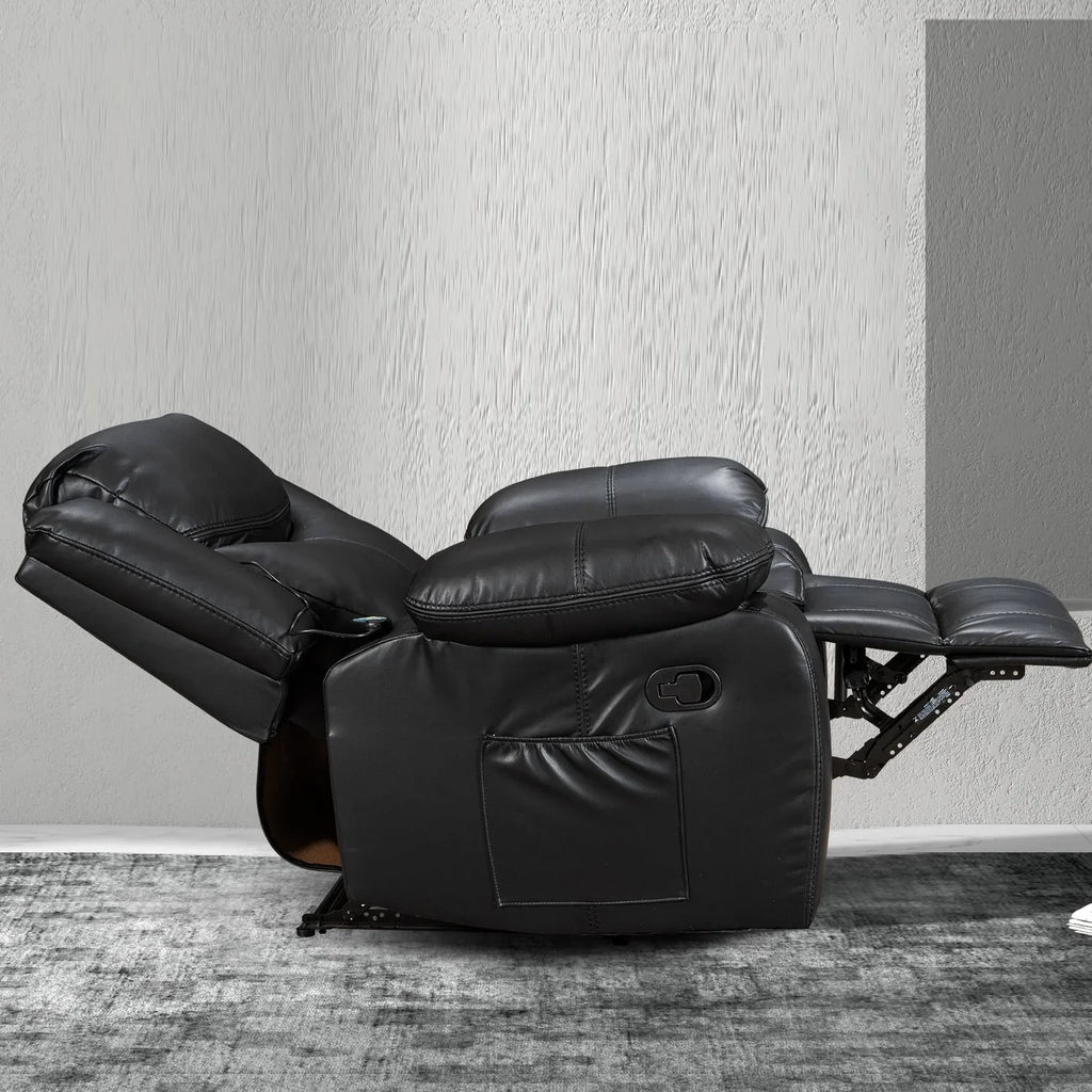 Wide Seat Durable Leather Massage and Heat Recliner