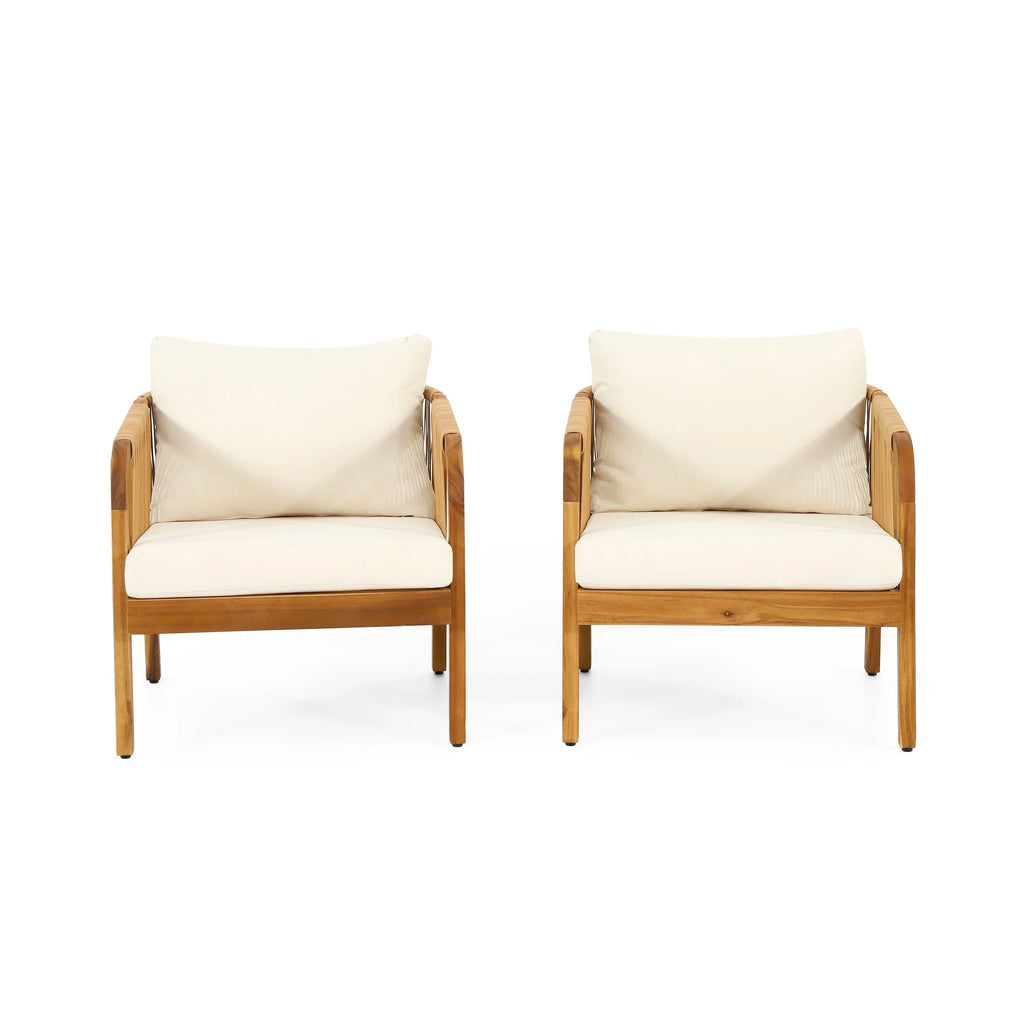 Jabe Outdoor Acacia Wood and Wicker Club Chair Set by Christopher Knight Home