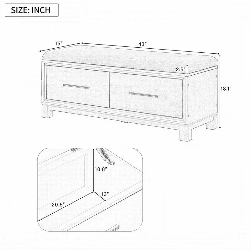 Shoe Bench with Removable Cushion and Hidden Storage for Entryway and Living Room Organization
